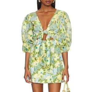 Faithful The Brand Cintare Mini Dress 2/XS 100% Linen Floral Print Handmade Boho